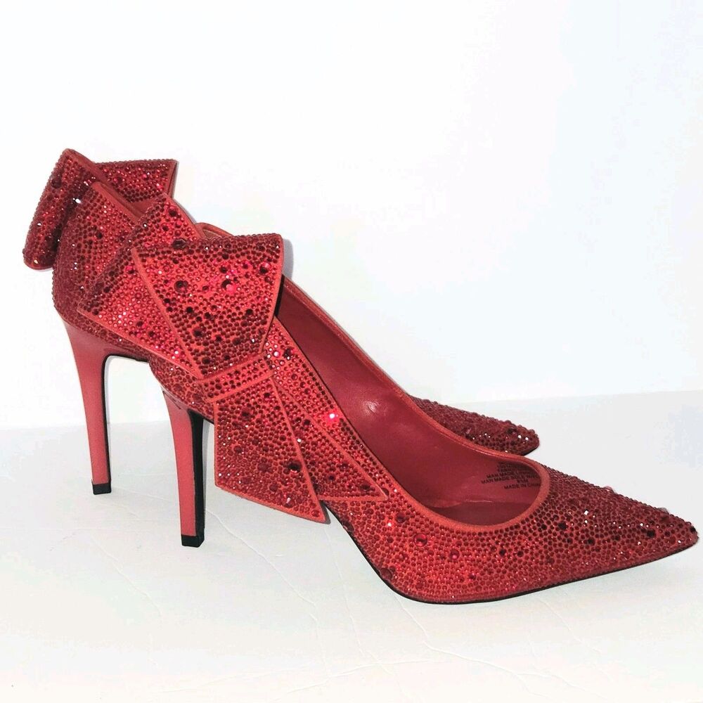 INC International Concepts Heel Red Rhinestone Bow Stiletto Women Shoes 8.5M NEW